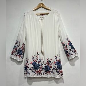 Saks Fifth Avenue Drew Embroidered Peasant Blouse Medium Tunic